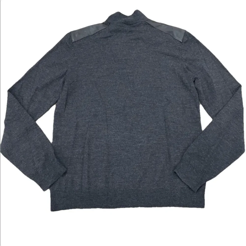 The Kooples Sport Men's Wool Leather Blend Medium Pullover 1/4 Zip Sweater - Picture 2 of 6